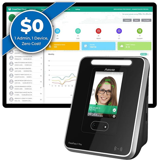 ANVIZ Time Clocks for Employees Small Business - FacePass 7 Pro Biometric Clock in and Out Machine